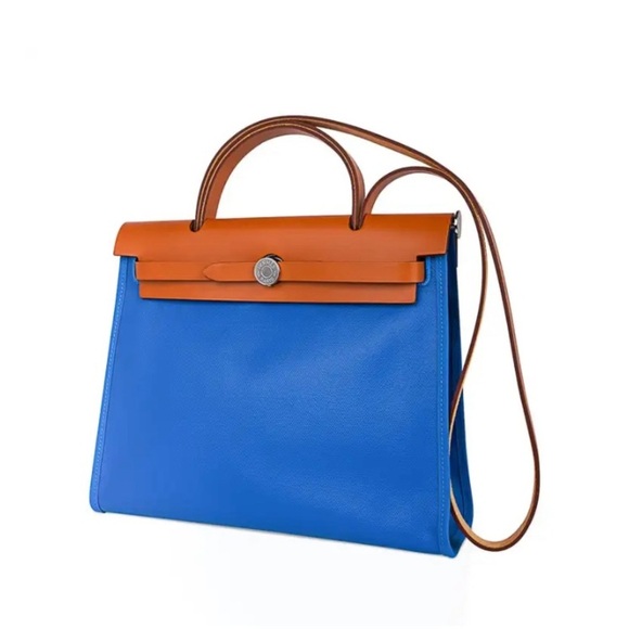 Hermes Herbag Blue Frida Berline & Vache Naturelle Leather & Palladium Hardware - Picture 4 of 9